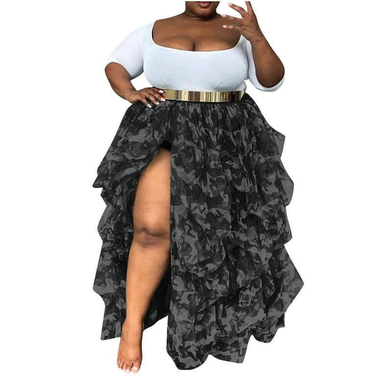 Homenesgenics Mini Skirts for Women Sexy Womens Tulle Long Skirt High Waist Ruffle Floor Length Wedding Puffy Maxi Skirts -