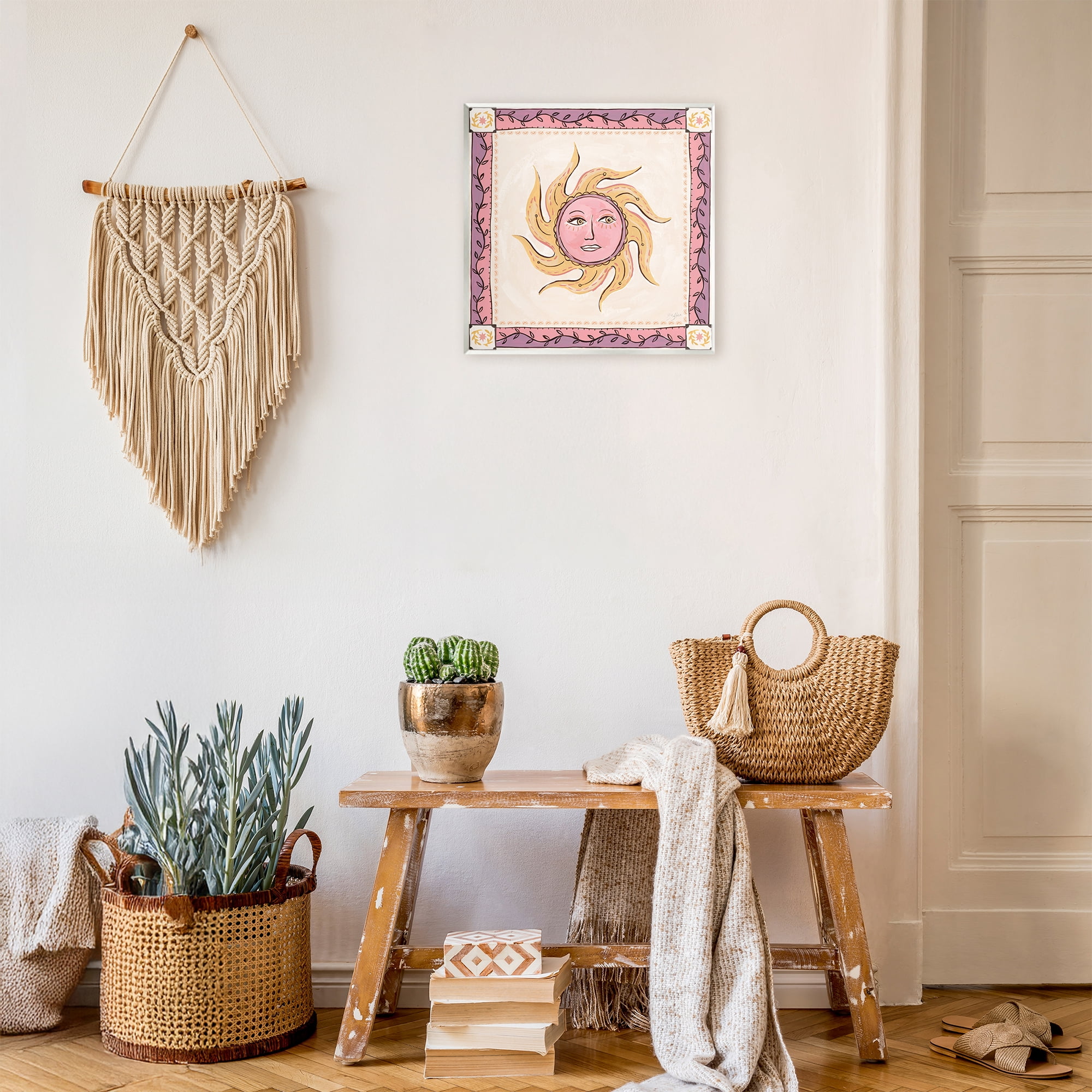 Stupell Industries Pink Sun Face with Leaf Border Wall Plaque Art, design by Two If By Sea Studios