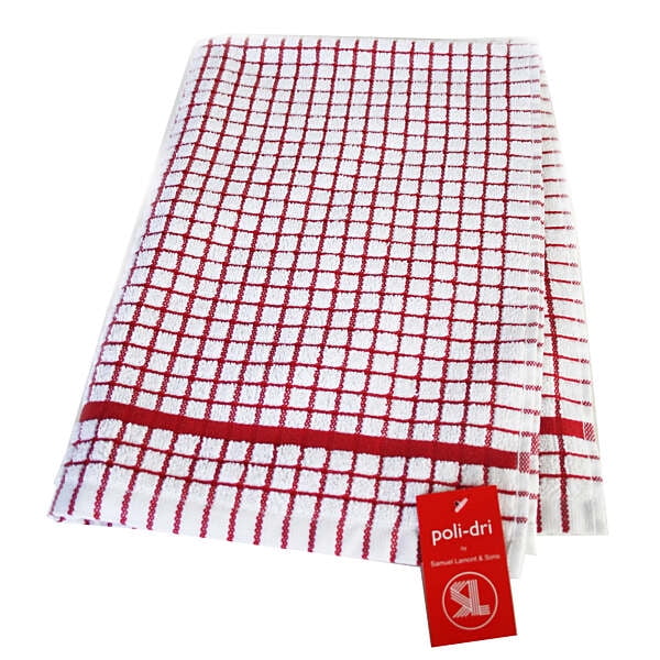 Samuel Lamont Poli-Dri Kitchen/Tea Towels White/Red 3 Piece Set 100% Cotton 