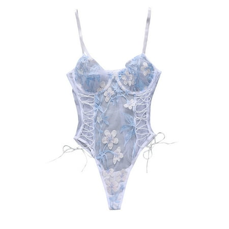 

JBEELATE Women s Lingerie Set Sexy Lace Embroidery Print Bodysuit One-piece Suit