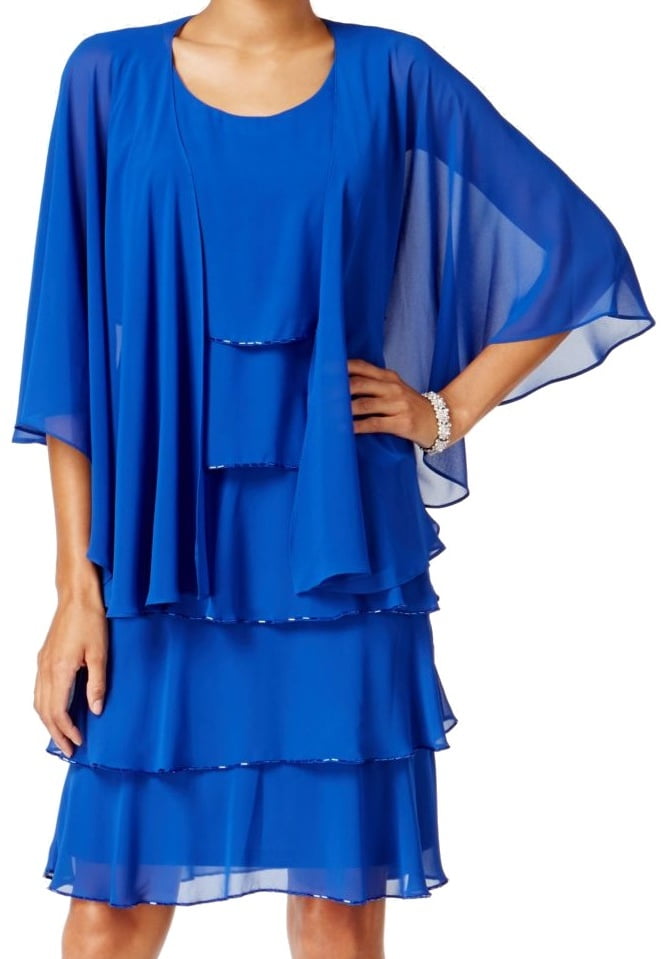 sl fashions beaded tiered capelet dress