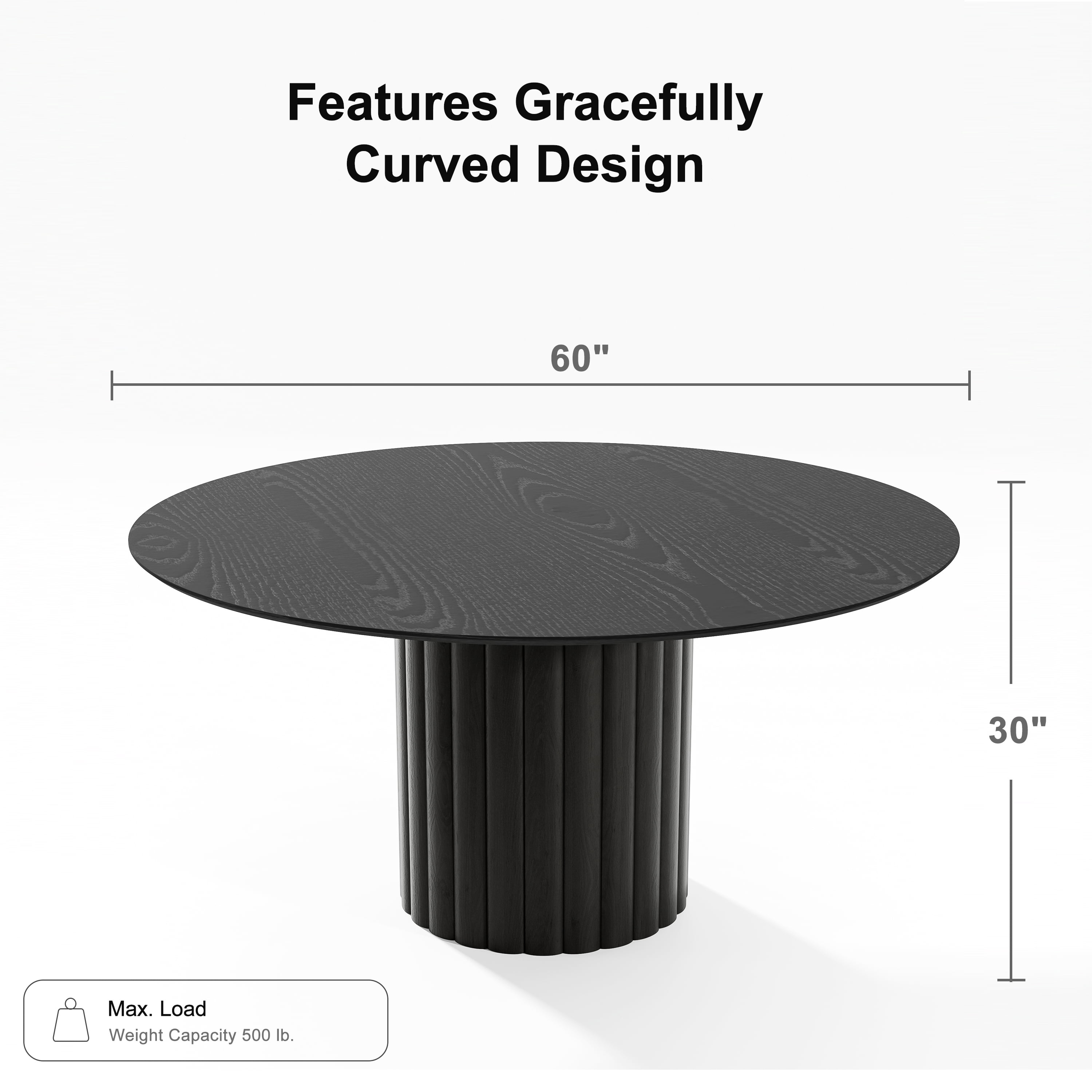 60 in. Soild Wood Black Dining Table Round Kitchen Table