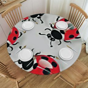 Elastic Edged Outdoor Round Tablecloth Red Nature Insect Print Fitted Table Cover for Holiday Decoration Oil-Proof Waterproof Table