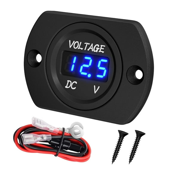 Battery Voltage Meter Waterproof DC 12V 24V LED Voltmeter Panel 12 Volt 24 Volt 36 Volt Battery Monitor with Blue Light Round Digital Voltage Display for Marine Car Automotive