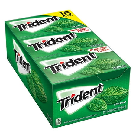 Trident Sugar-Free Gum, Spearmint, 14 Sticks, 15 Ct