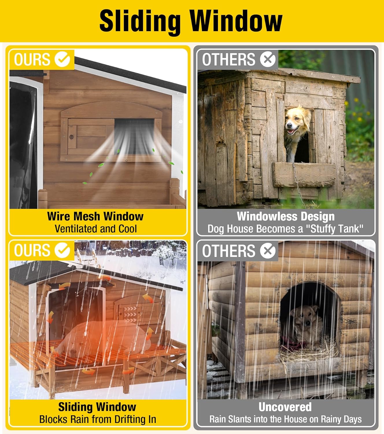 Aivituvin Heated Dog House Outdoor Dog Kennel with Safe Heated Pad, Chew-Proof Metal Frame and Rotating Food Bowl for Small to Medium Dogs, 44.6" L x 41.1" W x 32.9“H (Dark Brown)