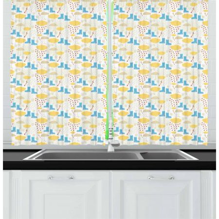 Autumn Curtains 2 Panels Set Seasonal Pattern With Rubber Boots