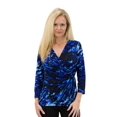thumbnail image 2 of Women's Solid/Print V Neck 3/4 Sleeve Knit Front Drape Wrap Jersey Tops Side Shirring Blouse&nbsp;( Ocean prints), 2 of 8