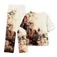 thumbnail image 6 of Atogsazn Womens Linen Cotton 2 Piece Outfits Summer Casual Vintage Floral Print Short Sleeve Tops Wide-Leg Pants Suit Sets Beige XXL, 6 of 6