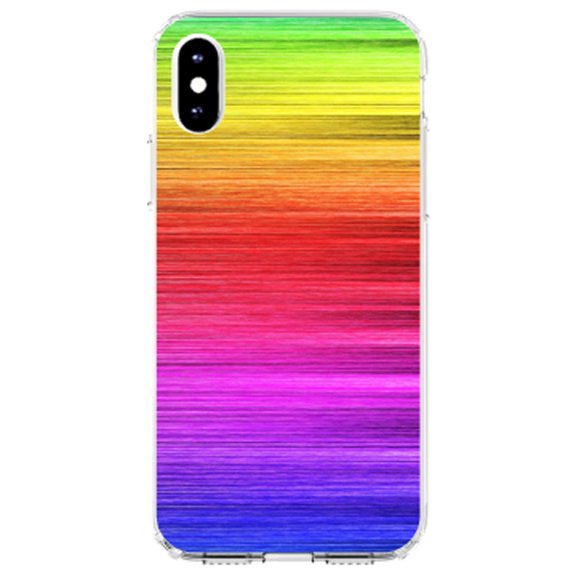 DistinctInk Clear Shockproof Hybrid Case for iPhone XS Max (6.5" Screen) - TPU Bumper, Acrylic Back, Tempered Glass Screen Protector - Rainbow Shimmering Lines
