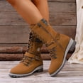 thumbnail image 5 of UngA Women's Combat Boots Lace up Mid Calf Boots Low Heel Chunky Platform Riding Boots Lug Sole Boots for Women Brown,Size 8.5, 5 of 7
