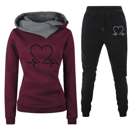 CILENON Womens 2 Piece Outfits Lounge Hoodie Sweatsuit Sets Oversized Sweatshirt Fall Fashion Sweatpants with Pockets Tracksuit Sweatsuits (Wine Red XXL)