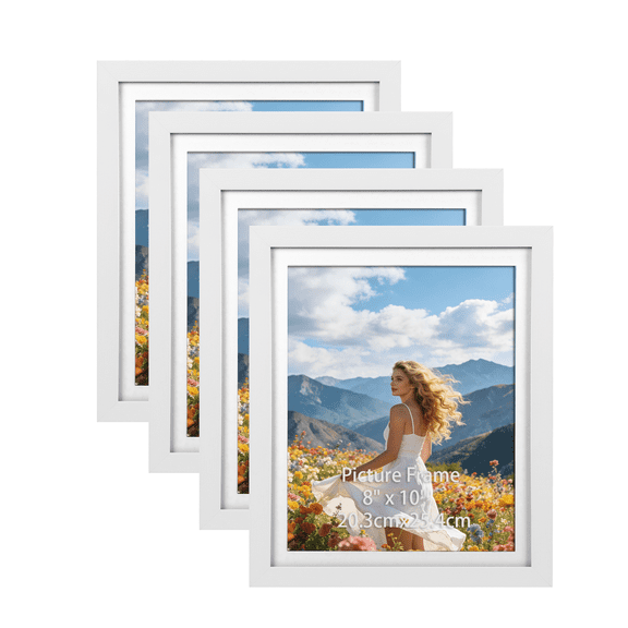 4 Pack 9x11 Picture Frames Matted to 8x10 Linear Gallery Wall Picture Frame, White