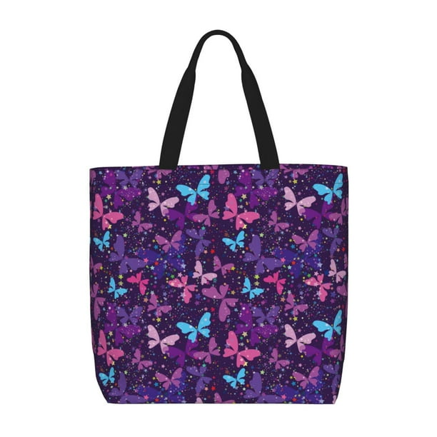 Balery Bright Purple Butterflies Bolsa de Mano para Mujeres con Cremallera, Bolsa de Gimnasio con Compartimentos, Bolsa para Laptop, Bolsa para Trabajo