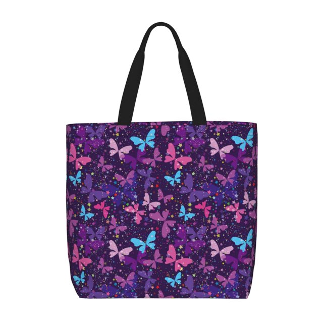 Fotbe Bright Purple Butterflies Bolsa Tote con Estampado para Mujer, Bolsos con Cremallera, Bolsa de Hombro Casual de Gran Capacidad con Bolsillos Internos