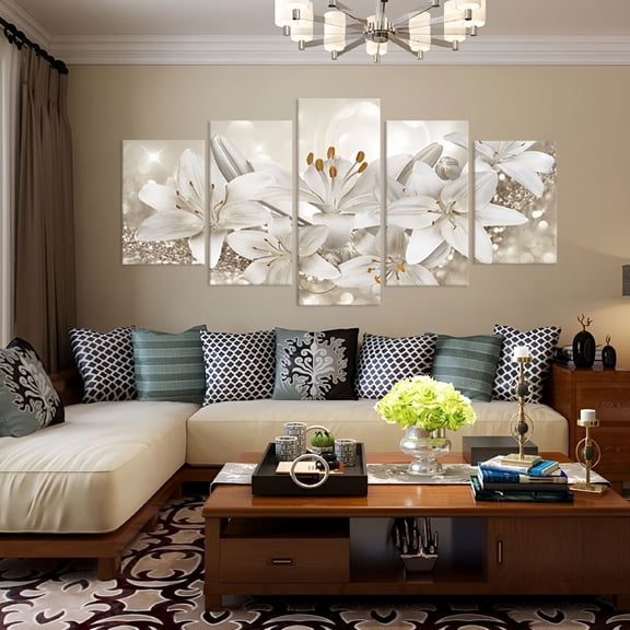 CCOCC 2026 New Living Room Decor,Room Decor,Fashion Wall Art Canvas Painting 5 Pieces Fashion Beautiful Flower,Artwork for Walls,Home Decor for Living Room,Bedroom,Office,Hallway