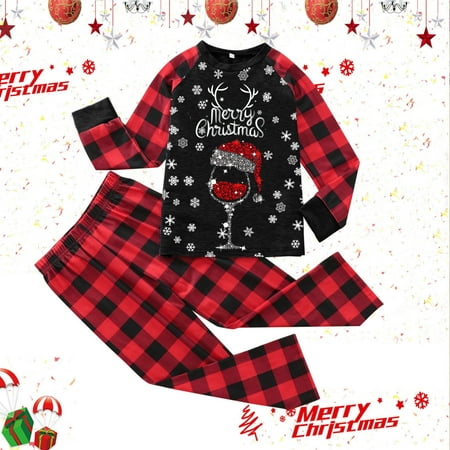 

CAICJ98 Christmas Gifts For Women Family Christmas Pajamas Matching Sets Cute Printed Top + Plaid Pants Sleepwear Holiday PJs for Women Men Kid Baby