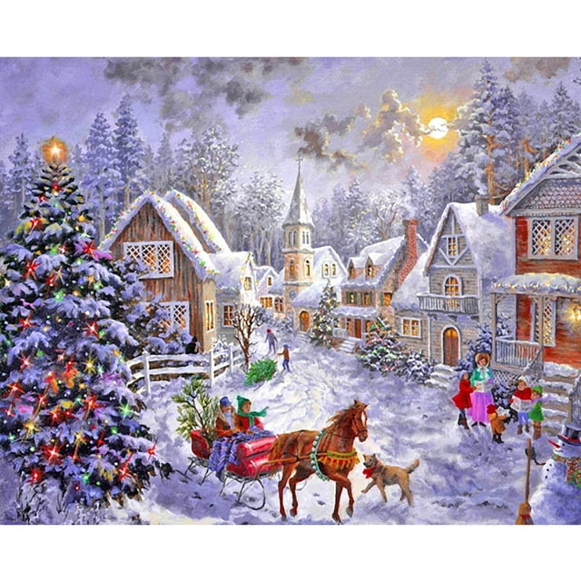 Cuadros Decorativos Kits de pintura al óleo por números árbol de Navidad en la nieve DIY dibujo decoración de Navidad Sywqhk Nuevos Originales
