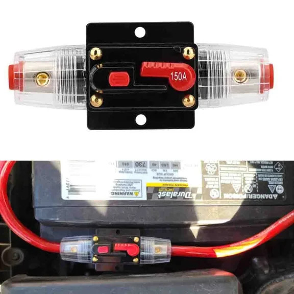 New Car Stereo Audio 12V Circuit Breaker Fuse Inline Fits 4 8 Gauge Wire 150 Amp