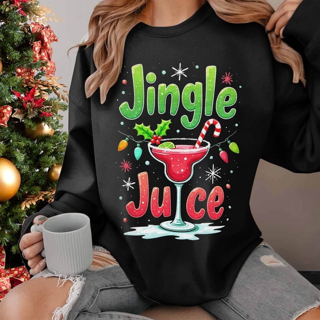 Chandail à Capuchon Jingle Juice pour Femmes, Décontracté, à Thème de Noël, Col Rond, Manches Longues, Chandail Molletonné