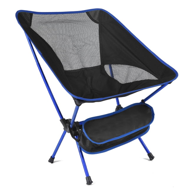 Silla de playa plegable para exteriores, portátil, con respaldo de malla, de aleación de aluminio, para acampar y pescar, color azul oscuro.
