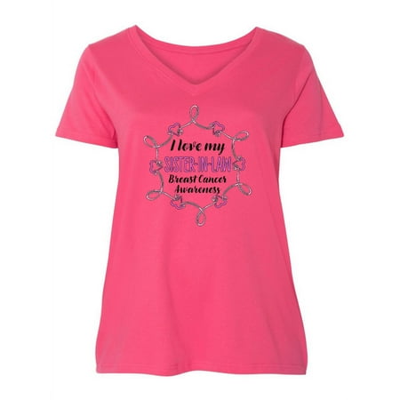 

Inktastic I Love My Sister-in-law- Breast Cancer Awareness Women s Plus Size V-Neck