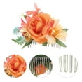 thumbnail image 3 of Unique Bargains 1 Pc Women's Lightweight Simulated Flowers Side Comb for Parties Orange Polyester Fabric Iron, 3 of 4