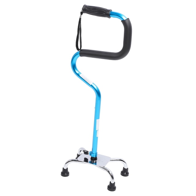 4 Pronged Base Walking Cane, Anti Tripping Quad Standing Stick with Hand Strap for Indoor