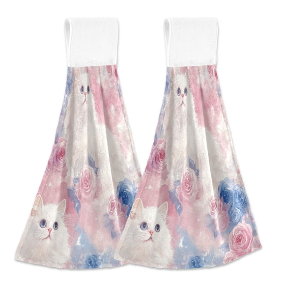 BZSMCE Hanging Hand Towels Fashion Pastel Paws Pattern 2-Pack - Velcro Style Bathroom Kitchen Towels