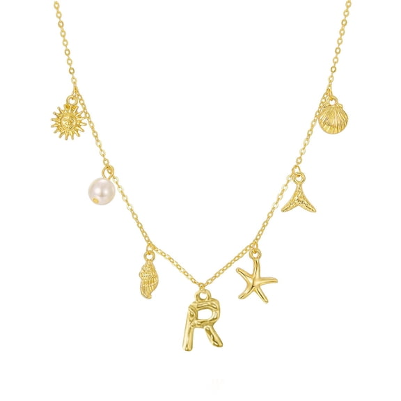 26 Initial Charm Necklace For Women Gold Letter Pendant Boho Beach Jewelry Summer Seashell Necklaces