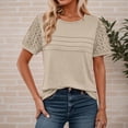 thumbnail image 2 of Razzly Women's T-Shirts Casual Short Sleeve V Neck Lace Trim Blouse Summer Fashion Tops Soft Comfortable Breathable Loose Fit Tee Shirt(Beige,2XL), 2 of 5