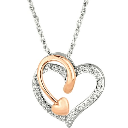 1/8 Carat T.W. Diamond Sterling Silver and 10kt Rose Gold Shooting Heart Pendant