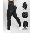 thumbnail image 5 of ChicMe Leggings for Women Solid Color High Waist Tummy Control Butt Lifting Denim Look Stretchy Womens Yoga Pants with Flap Pockets Black-S, 5 of 6