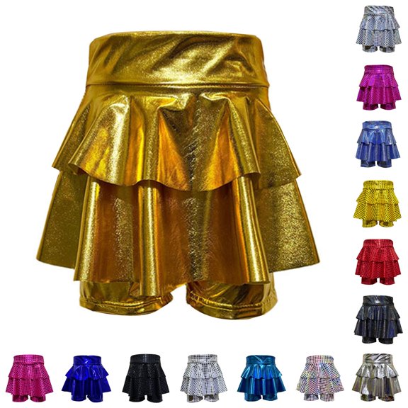 Girls' Sparkle Metallic Skirts Layers Ruffle Sequin Tutu Dance Outfits Kids Performance for Kids Birthday Halloween Carnival Party 4T