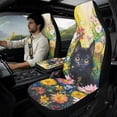 thumbnail image 2 of Xixirimido Car Seat Cover Set of 5 Pieces Front Seat Covers with Matching Seat Belt and Center Console Covers PU Leather Fits Most Vehicles, Black Cat Vibrant Daisy, 2 of 8