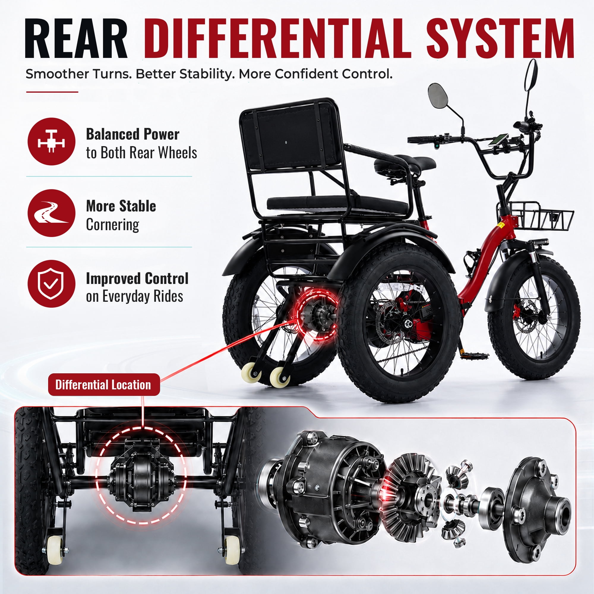 Broobey Two-Seater Electric Tricycle for Adults, 750W 3 Wheel Electric Trike with 48V 15.6Ah Removable Battery, Up to 18.6 MPH, 20" x 4.0 Fat Tires, Passenger Seat, Rear Basket