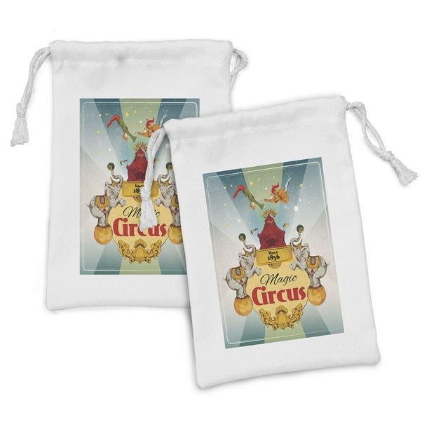 Circus Fabric Pouch Set of 2, Magic Circus Tent Show Announcement Vintage  Style Aerialist Acrobat Performance, Small Drawstring Bag for Toiletries