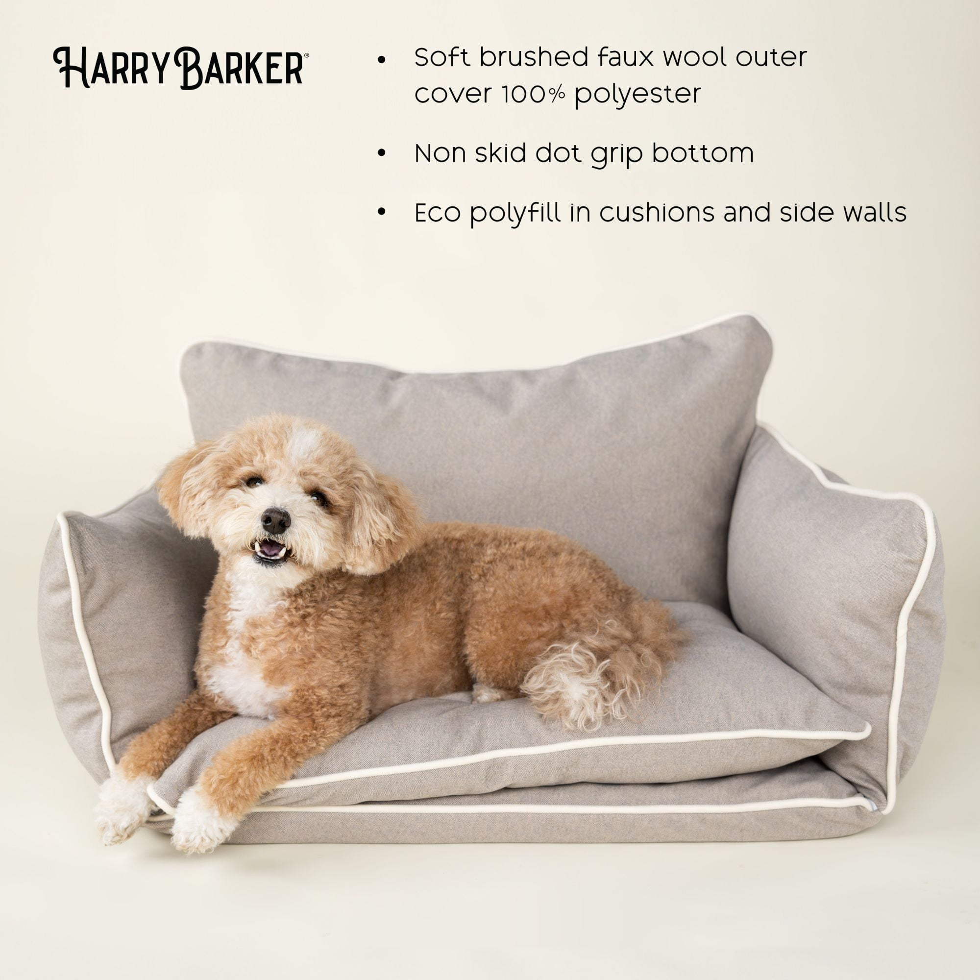 Harry Barker Comfy Couch Lounger Bed for Pets with Faux Wool and Eco-Friendly Poly Fill