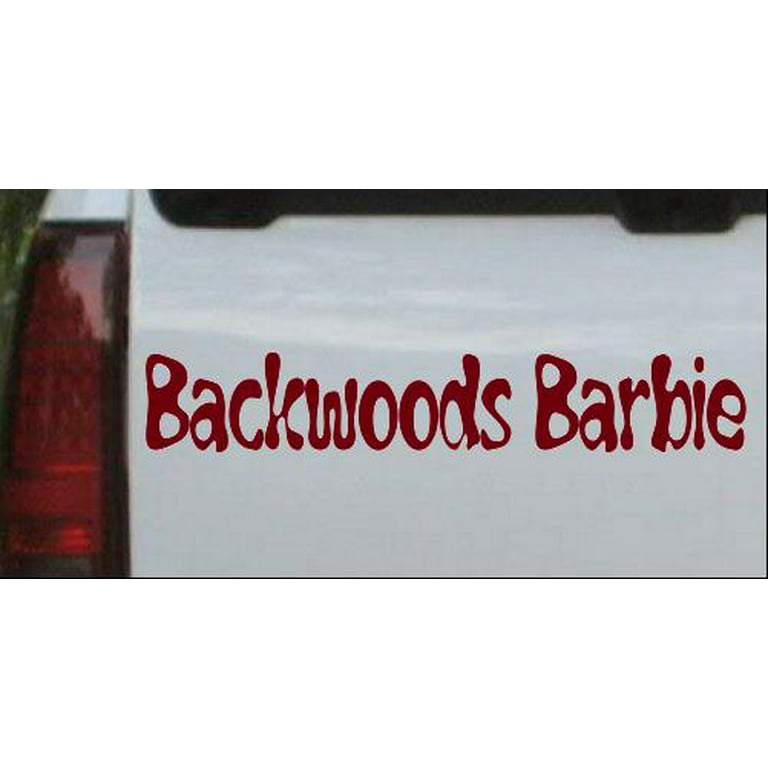 Backwoods Barbie Hunting Fishing Camping Hiking Country Car or Truck Window  Laptop Decal Sticker Burgundy 5in X 1.0in 