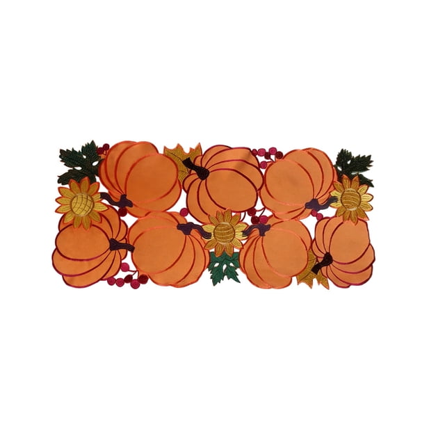 Thanksgiving Table Decorations Embroidered Pumpkin Table Runner Thanksgiving Fall Decor Hollow Cut Table Mat 16.93Inch Or 33.46Inch Fall Season Centerpiece Fall Table Runner