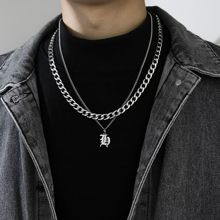 Punk Friends Gift Sweater chain Couple Necklace Thick Chain Men Women Titanium Steel Necklace Men Clavicle Chain Korean Style Necklace Cuban Letter Necklace H