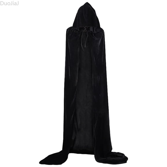 DuoJiaJ Adults Hooded Velvet Cape, Witch Cloak Party Dress Up Black
