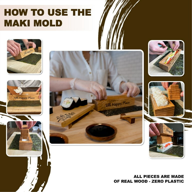 UR Happy Place Luxury Sushi Making Kit for Beginners Home Use -All Natural  Wood Products,15PCS 