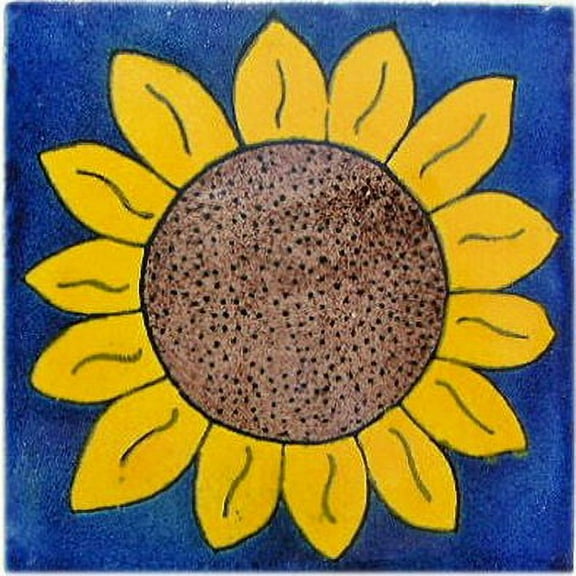 4.2x4.2 Big Sunflower Talavera Mexican Tile, Set of 9 pcs