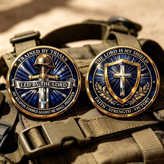 37Jewelry,Armor of God Challenge Christian Warrior Commemorative Coin, Led by the Lord Faith Keepsake Token, Religious Gift for Men