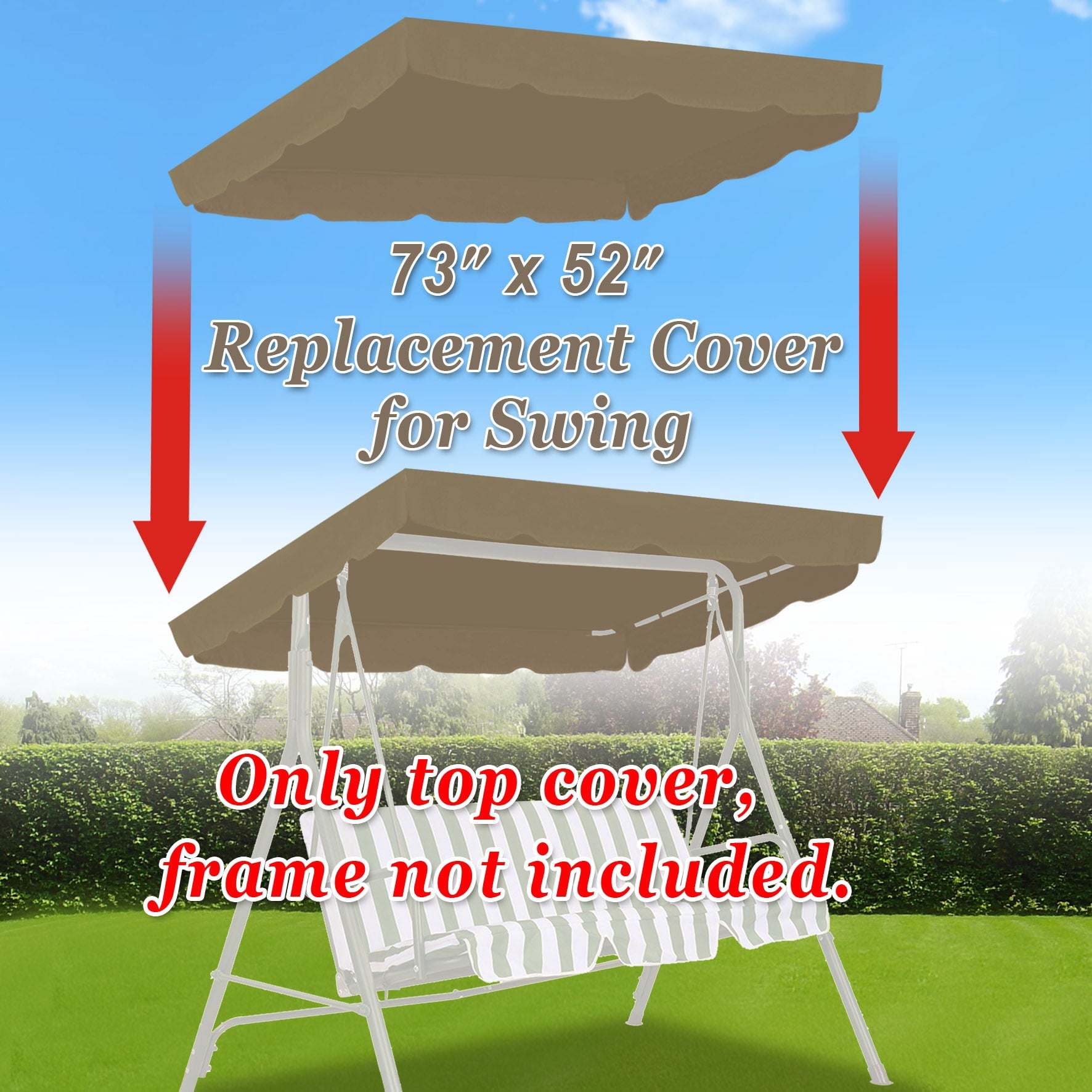 ALUVIERA Canopy ONLY Swing Chair Awning Outdoor Swing Cover Outdoor Patio Swing Canopy Replacement Porch Top Cover for Seat Furniture (73'X52', Taupe)