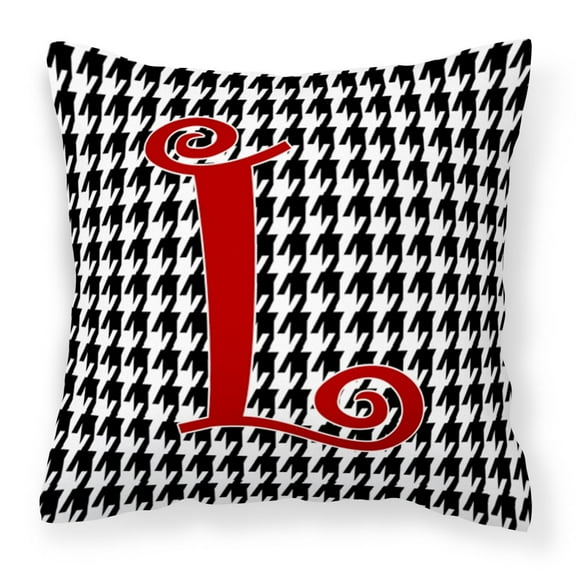 Letter L Initial Monogram - Houndstooth Black Fabric Decorative Pillow