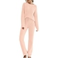 thumbnail image 3 of Women's Casual Pajama Set Fuzzy Fleece Knitted Long Sleeve Pj Loungewear,Pink,M, 3 of 7