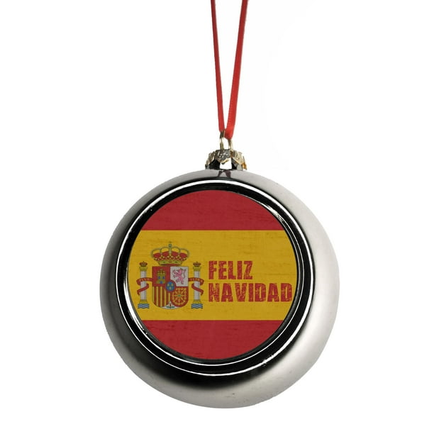Spain Flag Feliz Navidad Spanish Grunge Bauble Christmas Ornaments Silver Bauble Tree Xmas Balls