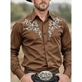 thumbnail image 3 of Mens Western Cowboy Shirt Casual Button Down Long Sleeve Embroidered Shirts Wine L, 3 of 5